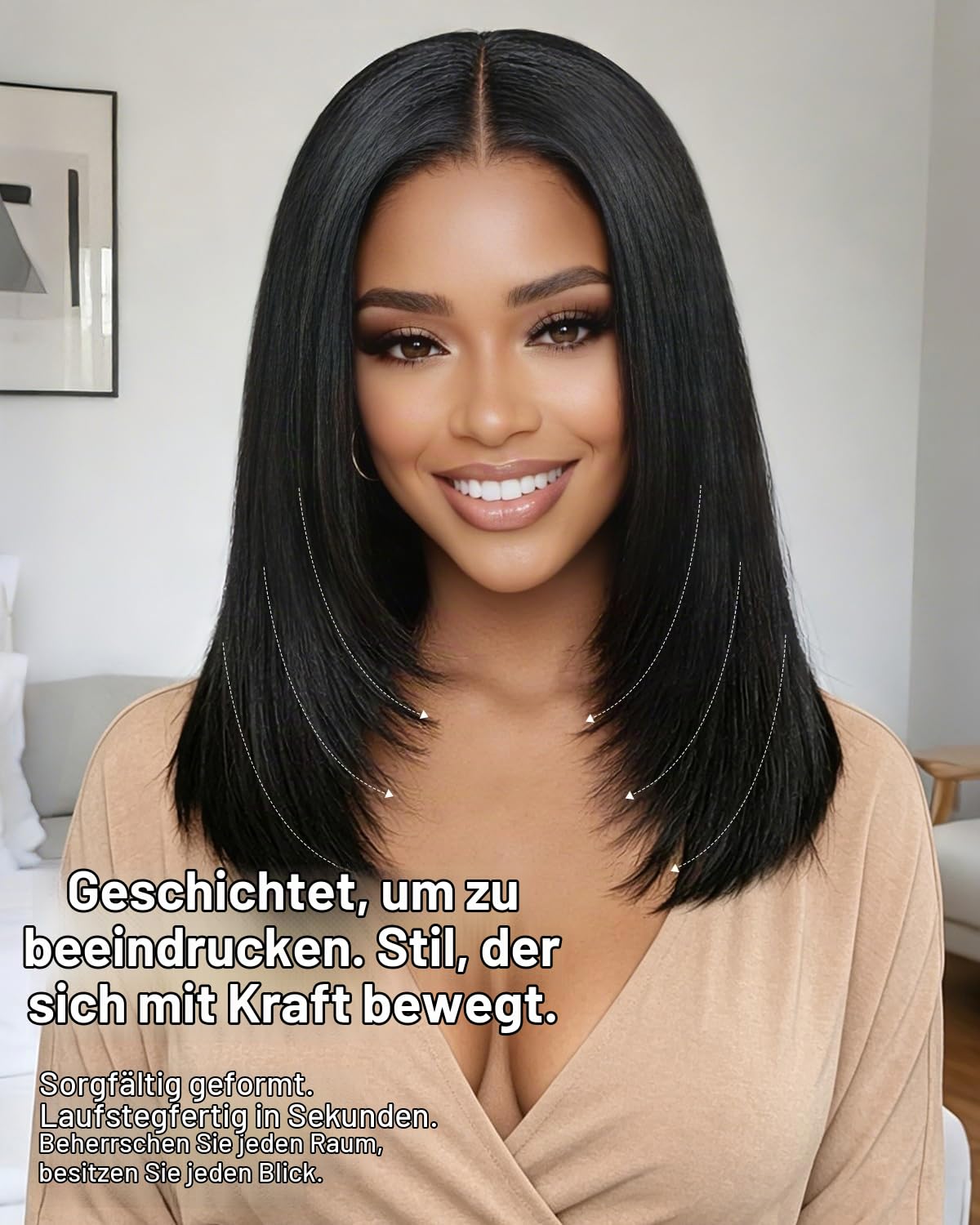 Layered Cut Straight Bob Wig Human Hair,9x6 Glueless Wig Human Hair with Drawstring Pre Cut Pre Plucked Echthaar Perücke Lace Front Wigs Ready to Wear Straight Bob Perücke Damen Echthaar 10 Zoll