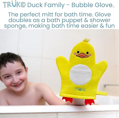 Miniatura 7 de TruKid BubbleGlove, guantes de baño de esponja, marioneta de mano para niños y niños, esponja de baño y guante de toalla para bebés para niños y