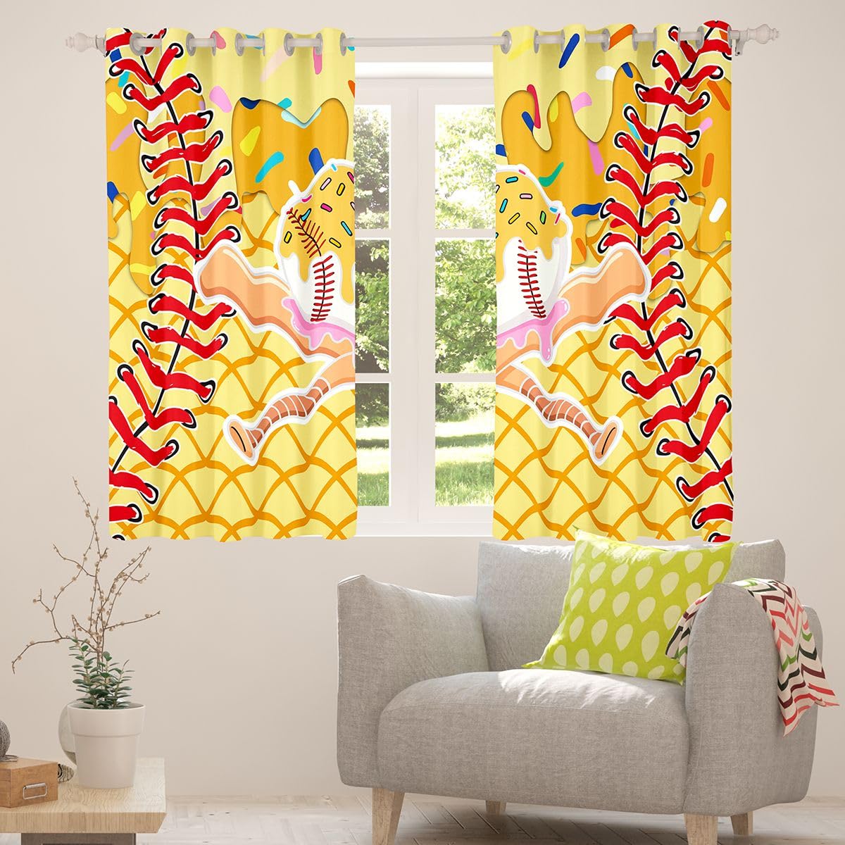 Homewish Cortinas opacas de béisbol con diseño de helado, 46 x 72 pulgadas