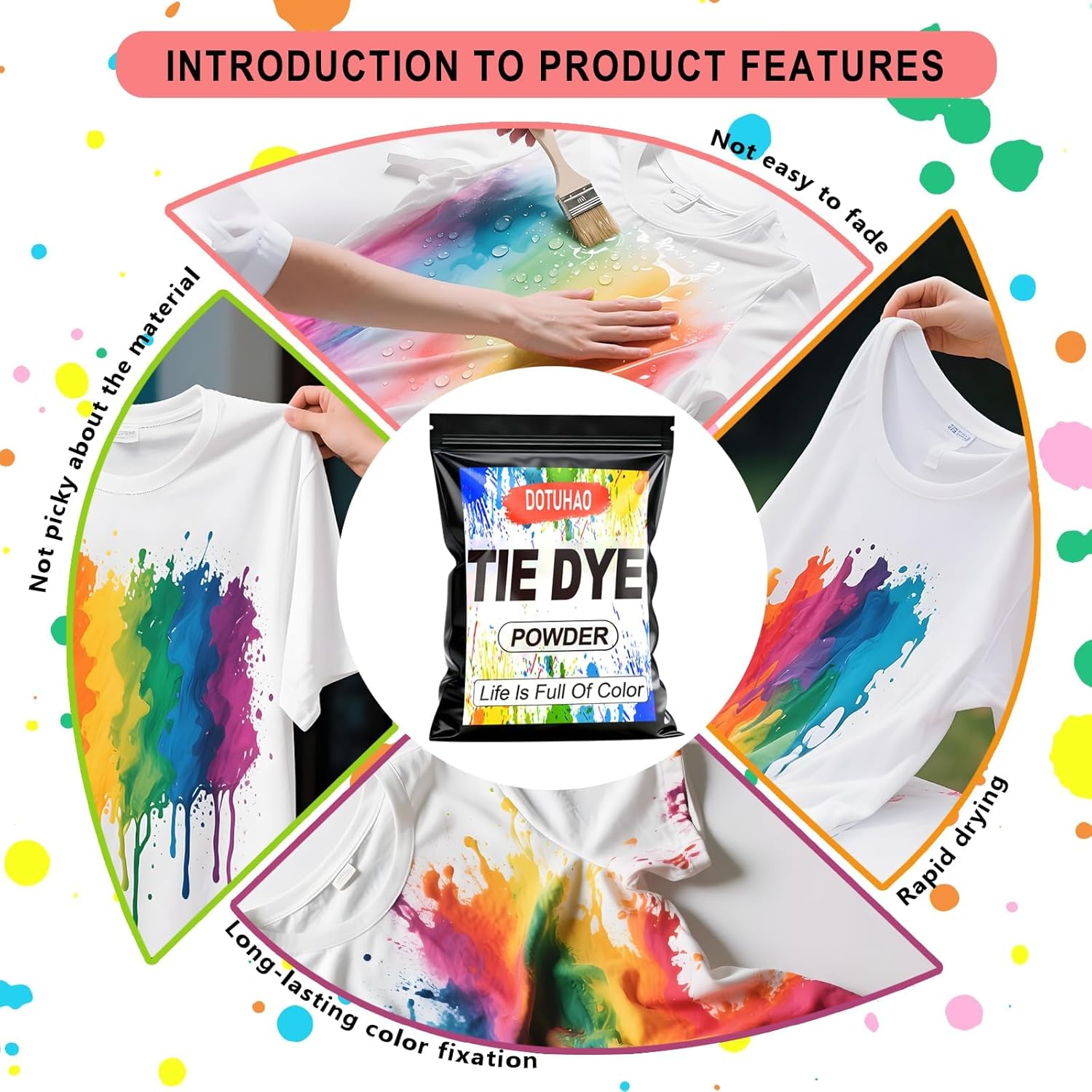 Tie Dye Powder Kit, 5 Colors Clothing Dye, Fabric Color Dye, Permanent & Washfast Powder Tie Dyes, Creative Dyes for Clothes(5 Colors, 2 OZ)