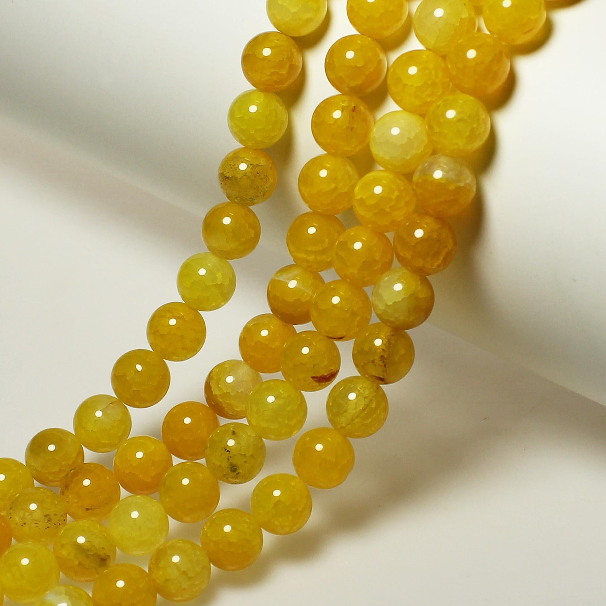 Natural Stone Beads 6mm Yellow Dragon Agate with Holes Round Gemstone Loose Beads for Jewellery Making Bracelet Necklace Ring Craft Supplies