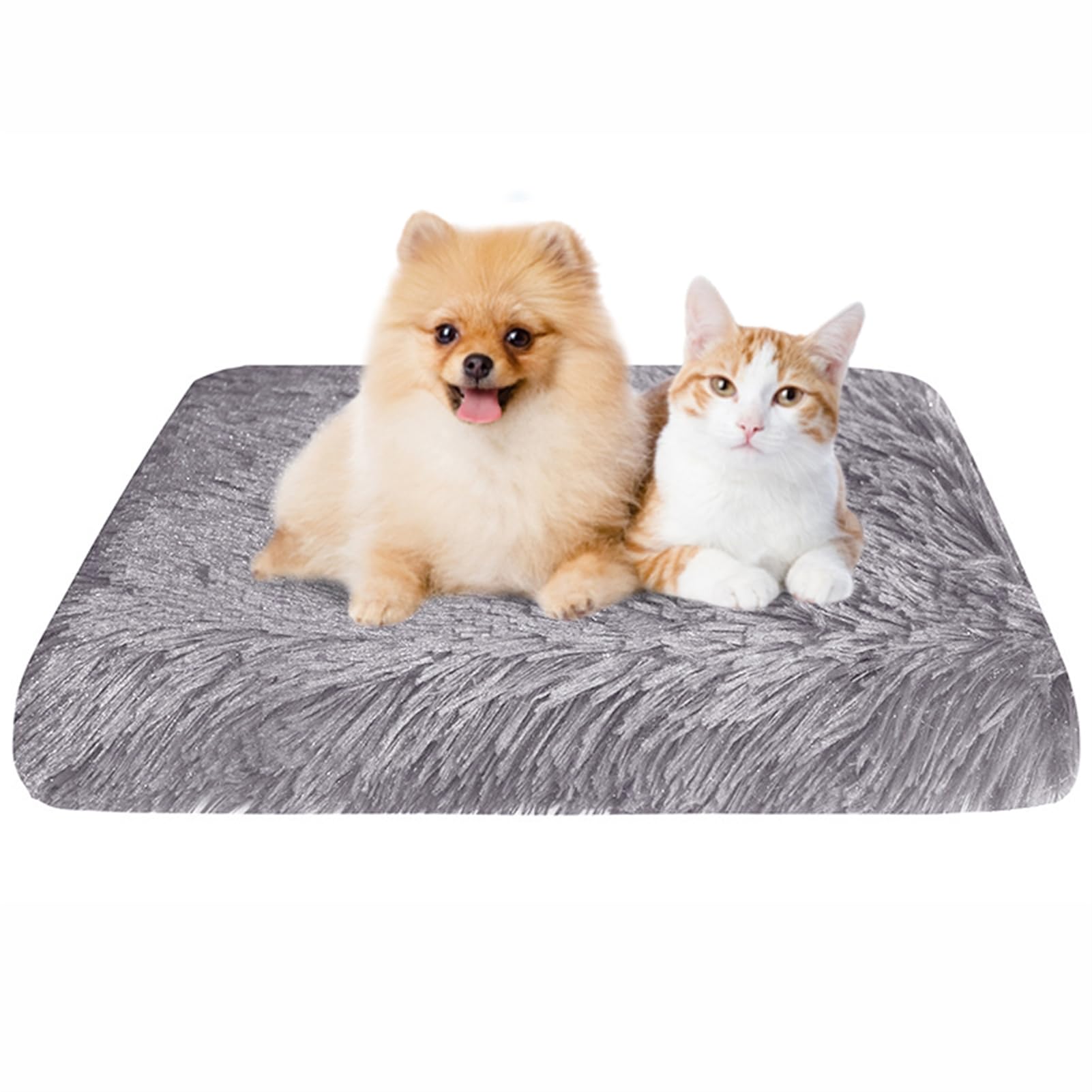 BESTORI Dog Bed Soft Plush Waterproof Lining Dog Crate Pad Mat with Removable Washable Cover Fluffy Anti-Slip Pet Mats for Sleeping Playing, Grey 02, 40 x 30 x 5 cm