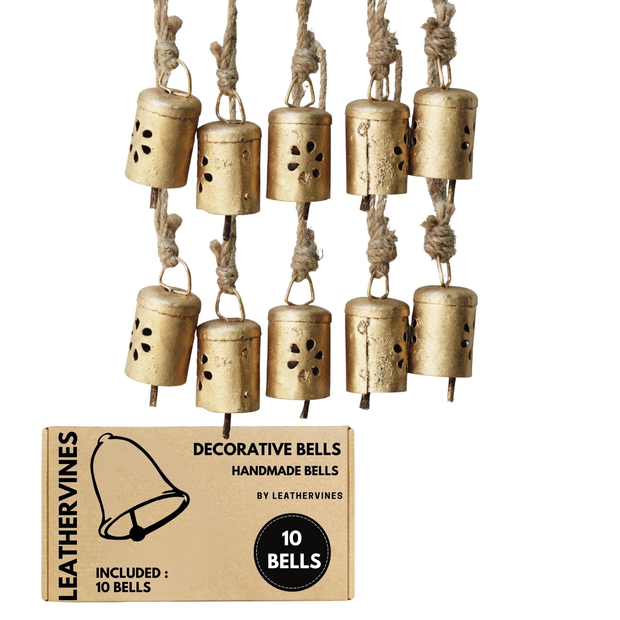 Christmas Decorative Bells Rustic Harmony Cow Bell Hanging Handmade Rust for Home Tree 2 Inch Pack of 10 Cone Shape