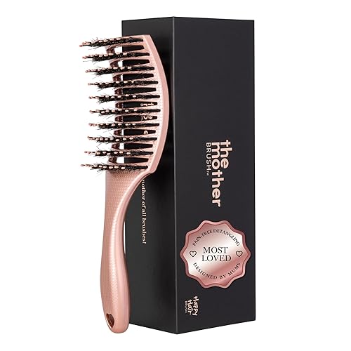 The Mother Brush - Cepillo desenredante patentado de calidad de salón de belleza, cerdas de jabalí con alfileres diseñadas para que las mujeres