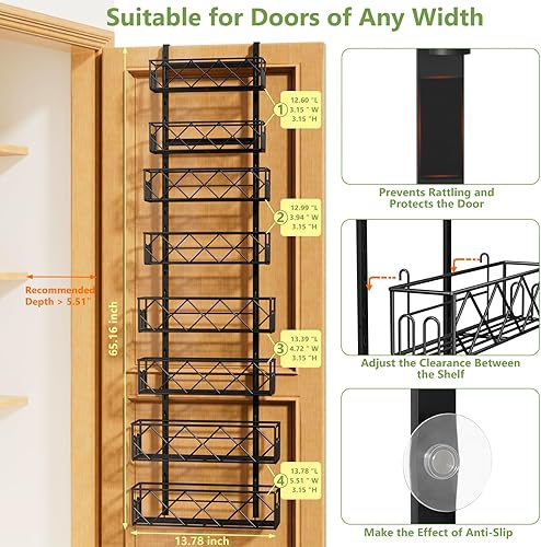 Miniatura 9 de Organizador de despensa sobre la puerta, cestas ajustables de 8 niveles para colgar especias, estante angosto, 13.78 pulgadas de ancho x 65.16