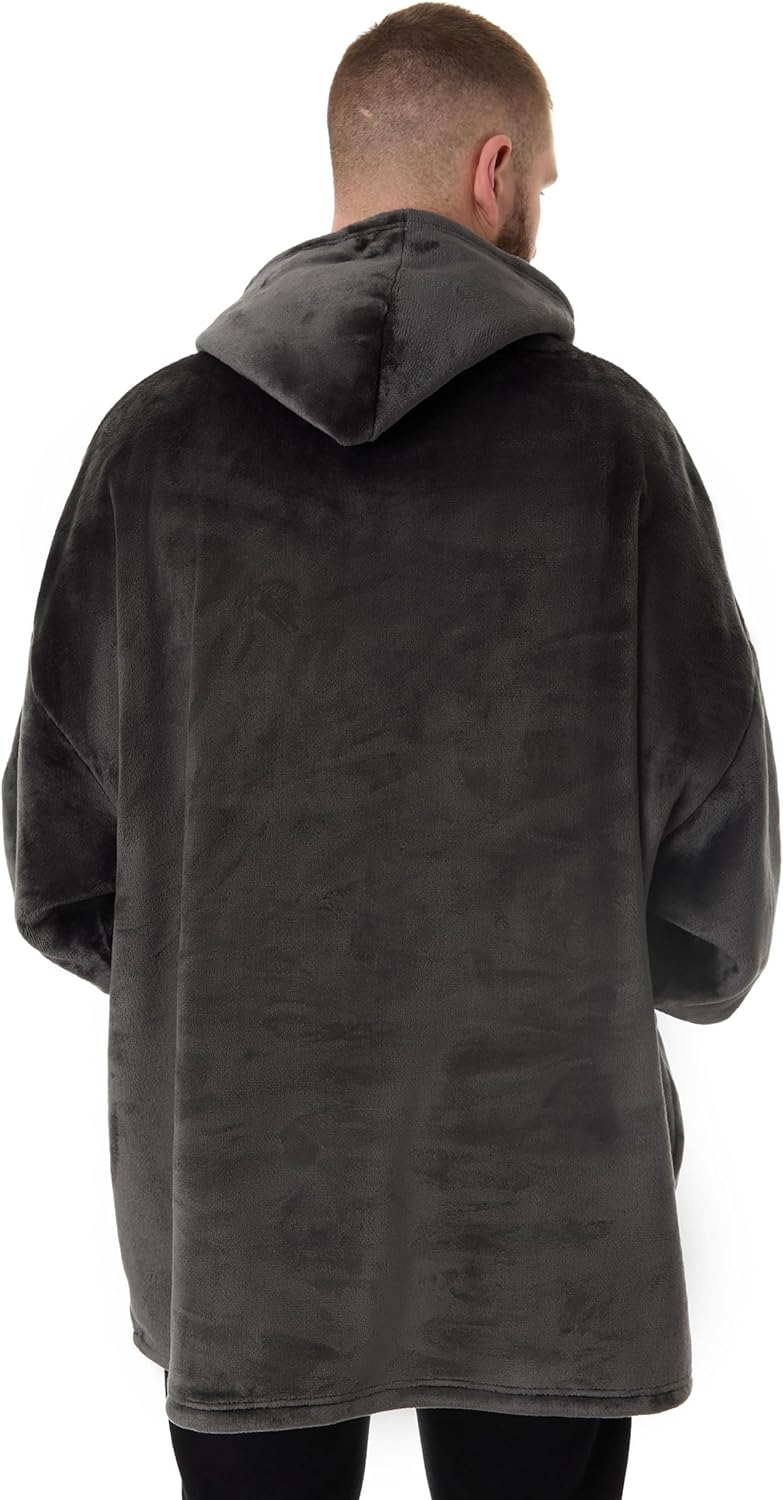 The Simpson Mens Wearable Blanket Hoodie | Adults Black Hooded Pullover with Homer Character & Pockets Sherpa Lined