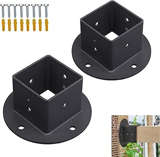 Wpbhk 2Pcs Floor Flange 2x2 Post Anchor Base Heavy Duty Solid Square Fence Pole Base Black Wall Mount Brackets kit for Deck Railing Mailbox