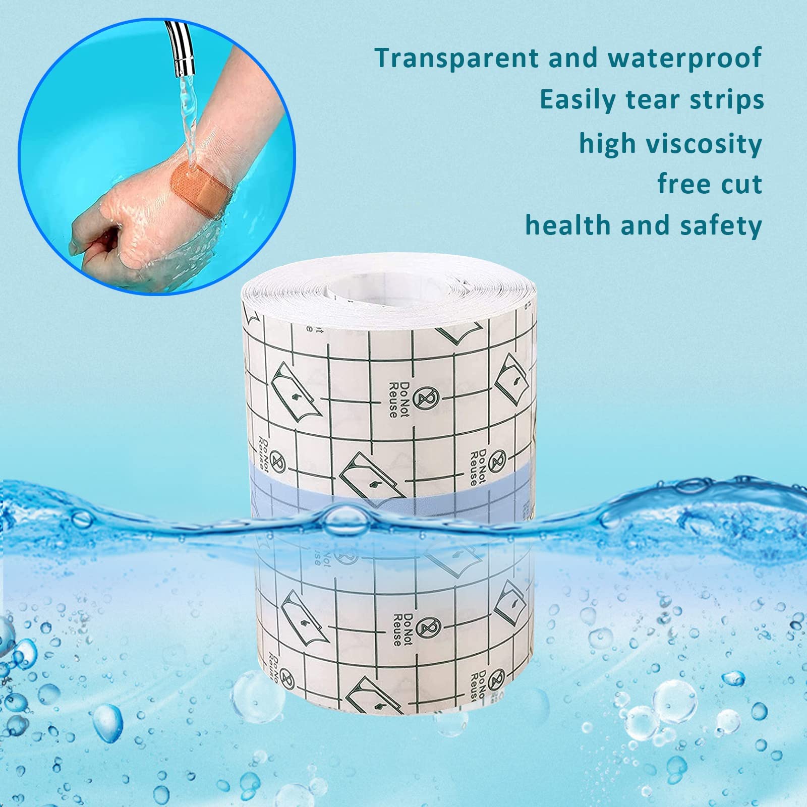 Qunkun Benda Trasparente Impermeabile, 15cm*10m Adesivi per riparazioni tatuaggi, Trasparente Ferita Adesivo Fixer, Bendaggio Antiallergico, Cerotti Elastici di Fissaggio (15CM)