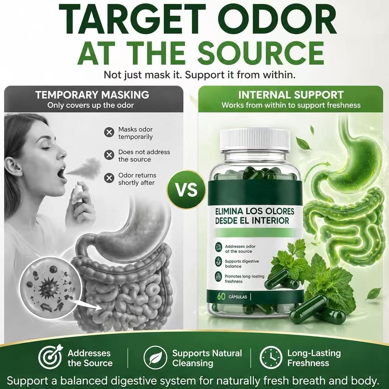 Gélules pour une haleine naturellement fraîche à base de chlorophylle, de menthe poivrée et de persil : éliminent la mauvaise haleine de l'intérieur, favorisent la santé intestinale,1pcs
