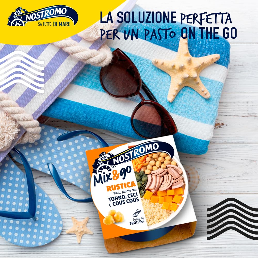 Nostromo Mix&Go Rustico - Piatto Pronto con Tonno, Ceci, Cous Cous - Gusto Mediterraneo e Veloce - Confezione da 12x190g