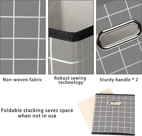 Vista 28 de Contenedores de almacenamiento de tela de tela, organizador de cubos de tela con asas dobles, cestas de almacenamiento plegables para el hogar