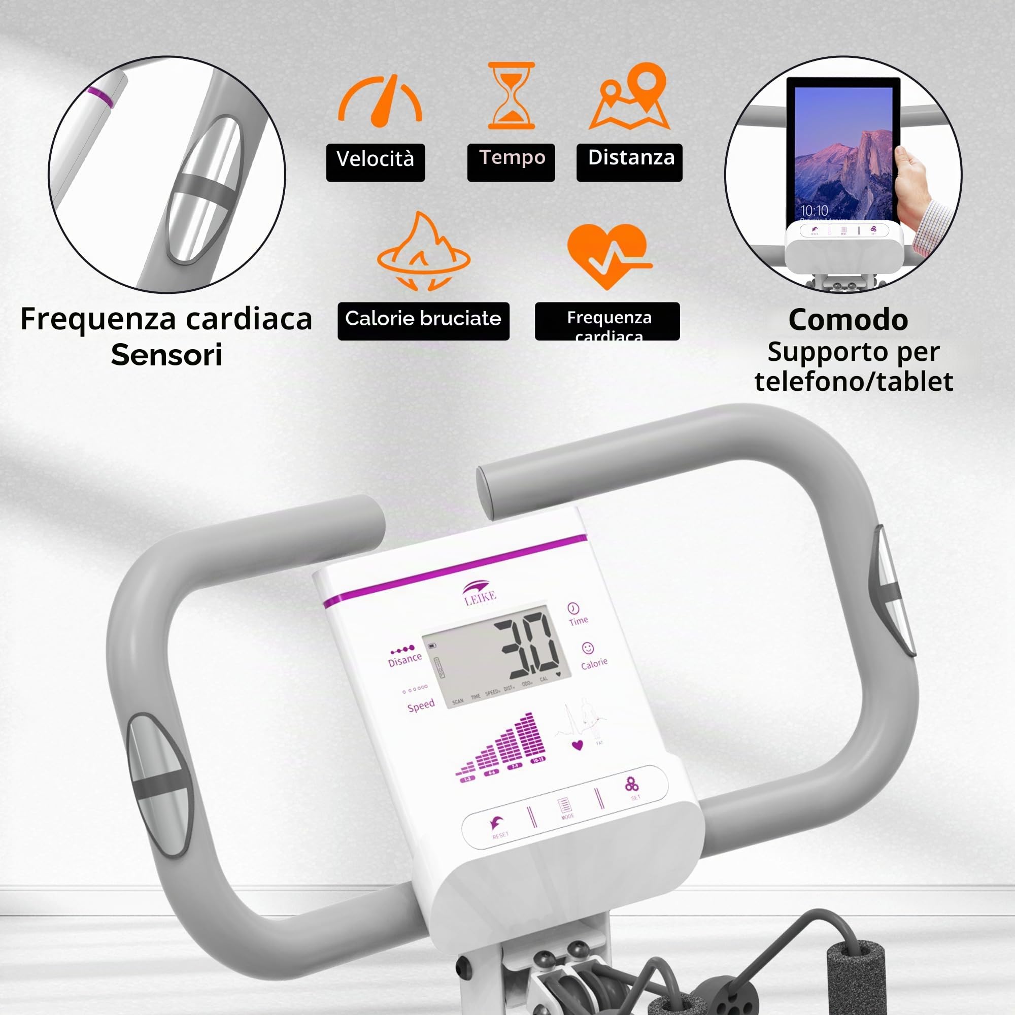 leikefitness Bicicletta stazionaria pieghevole, cyclette reclinata con fasce di resistenza per braccio, sensore di impulsi, monitor LCD e bici da ciclismo indoor facile da montare, 2280