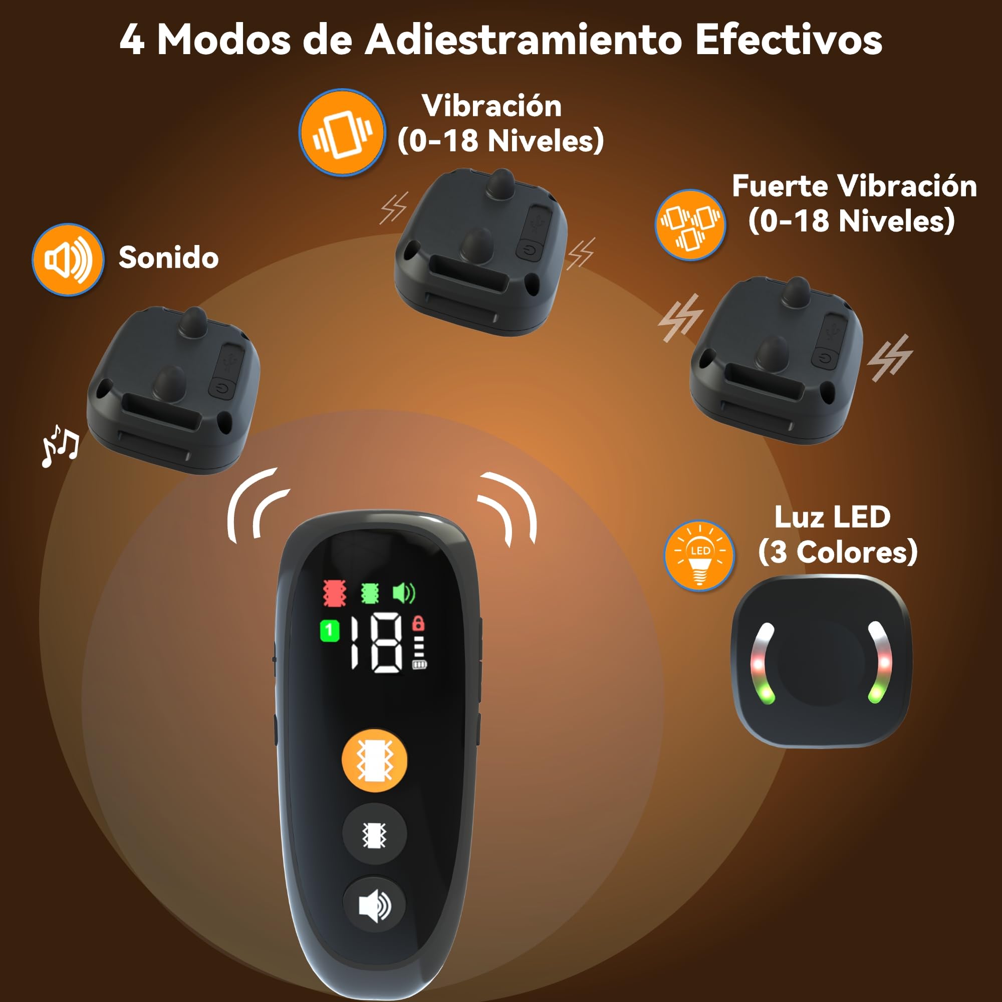 Collar de Adiestramiento para Perros,Collar Recargable con Rango de Control Manual 2000 Metros,4 Modos de Adiestramiento Efectivos Luz LED/Sonido/Vibración/Fuerte Vibración,Resistente al Agua IP67