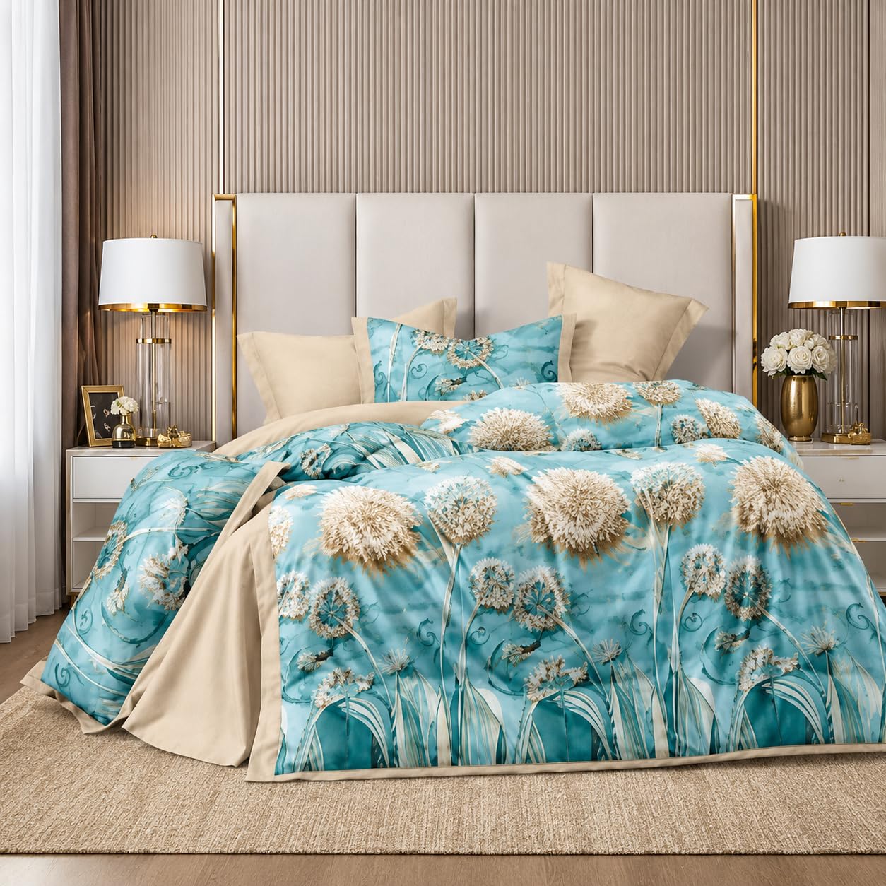 CHARKHAH 4 Piece Reversible Printed Bedding Set Includes 1 Duvet Cover, 1 Deep Fitted Sheet & 2 Pillowcases – Soft Microfibre Easy Care Quilt Cover Set for All Seasons (OCEAN-BLOOM, Single) — image 1
