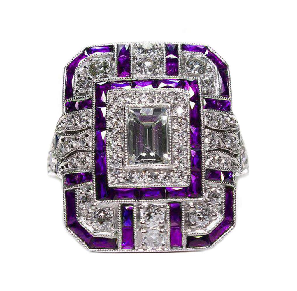 Goldenchen Fashion Jewelry Amethyst Silver Wedding Engagement Ring Art Deco Women Jewelry Gift Size 6-10