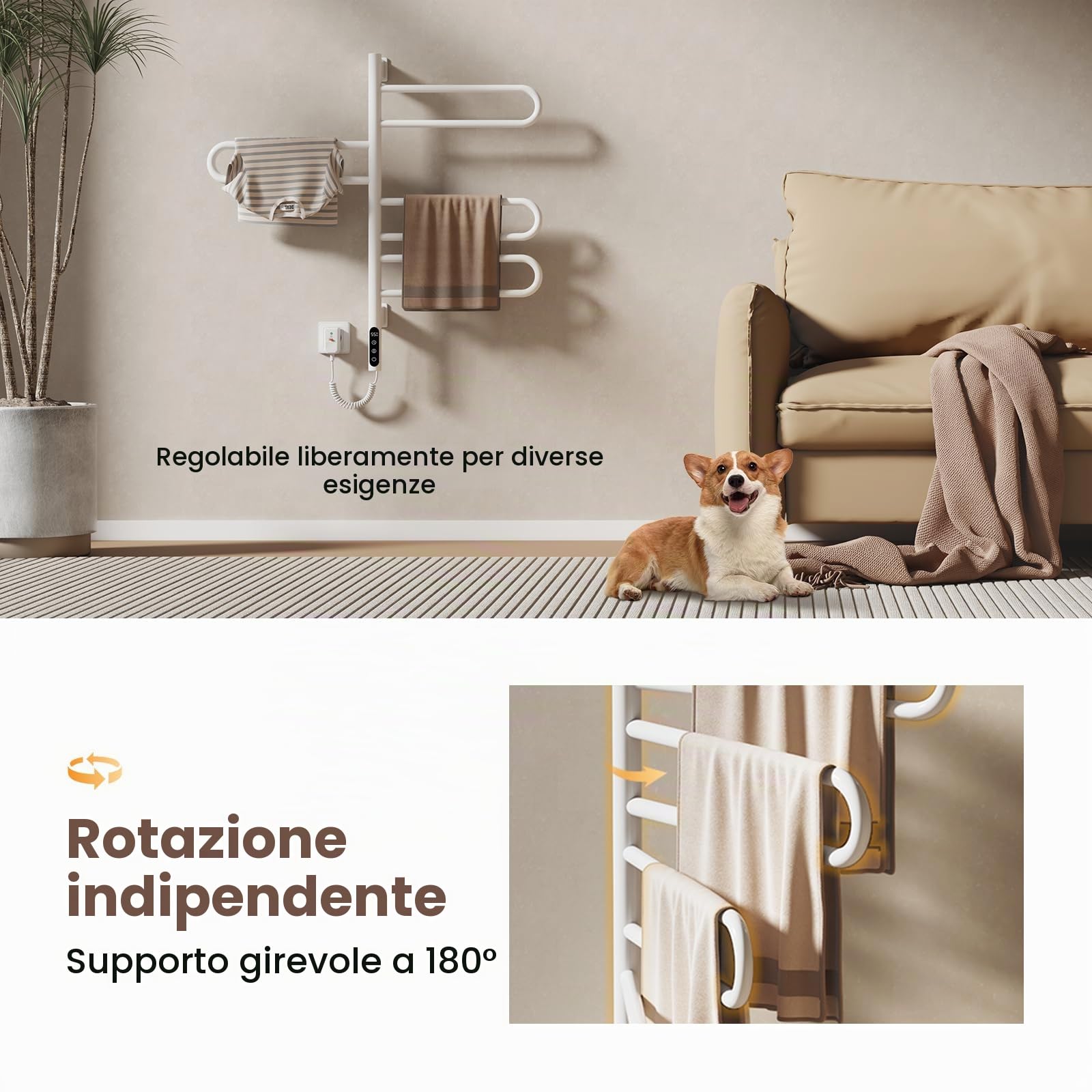 EMKE Scaldasalviette Elettrico 78 x 43 cm, Termostato Smart WiFi, Radiatore per Bagno, Bianco, 170W