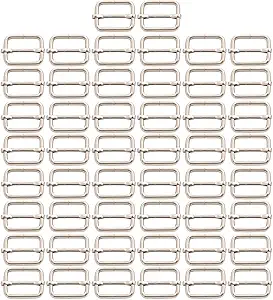 BIKICOCO Metal Slide Adjuster Buckle Tri-Glides with Movable Center Bar, for Straps, 0.8 x 0.6 Inch, Silver, Pack of 50