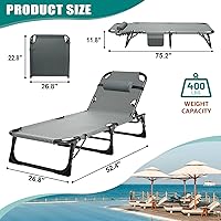 Vista 3 de DoCred Sillón plegable con colchón, cama plegable ajustable de 5 posiciones, tumbona perfecta para tomar el sol, campamento, piscina, playa, patio