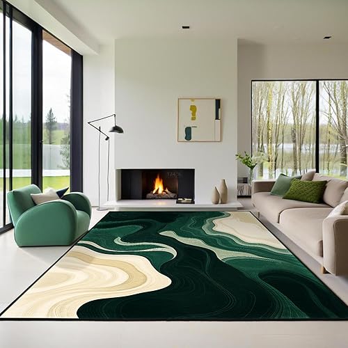 Miniatura 10 de Alfombra de área AQQA 5x7 azul y verde, abstracta, lavable, alfombra antideslizante, alfombra gruesa de pelo bajo, grandes alfombras para sala de