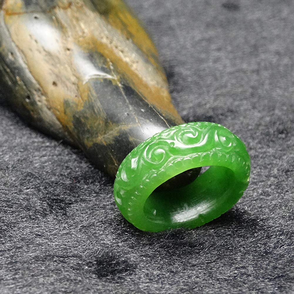 N/V Natürlicher Smaragdspinatgrüner Jade-Ring geschnitzt hohl für Damen