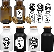 Halloween Decorations Indoor | Holloween Potion Bottles | Set of 3 Apothecary Potion Bottles with Cork | Apothecary Bottles with Halloween Stickers for Halloween Tiered Tray Decor