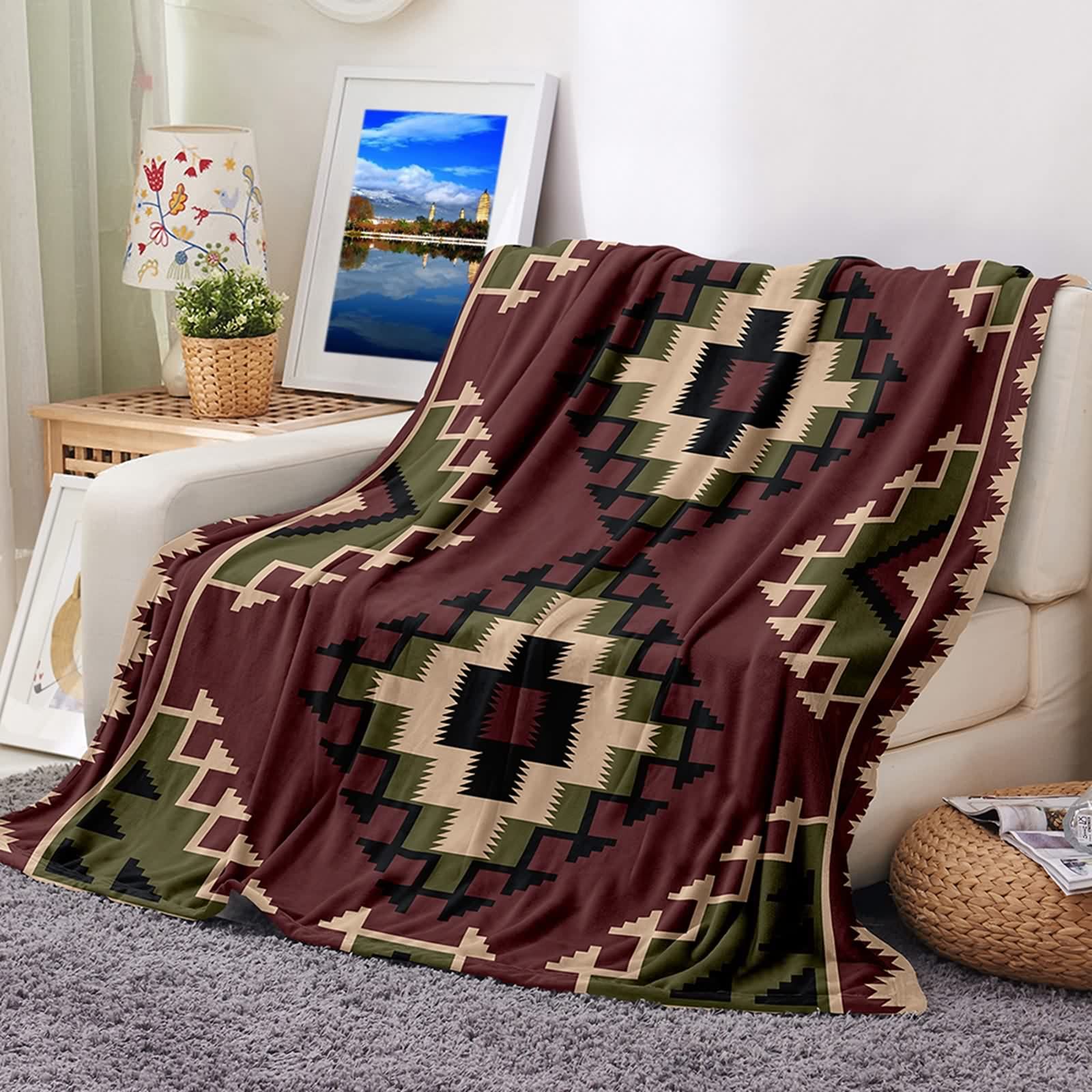 Couverture polaire flannel douce KnSam plaid géométrique lit canapé chambre 80x120