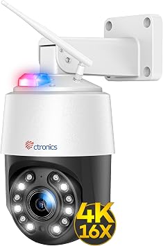 Ctronics Security Camera, Outdoor, 8 Megapixels, 5 GWi-Fi, AI Detection, Auto Tracking