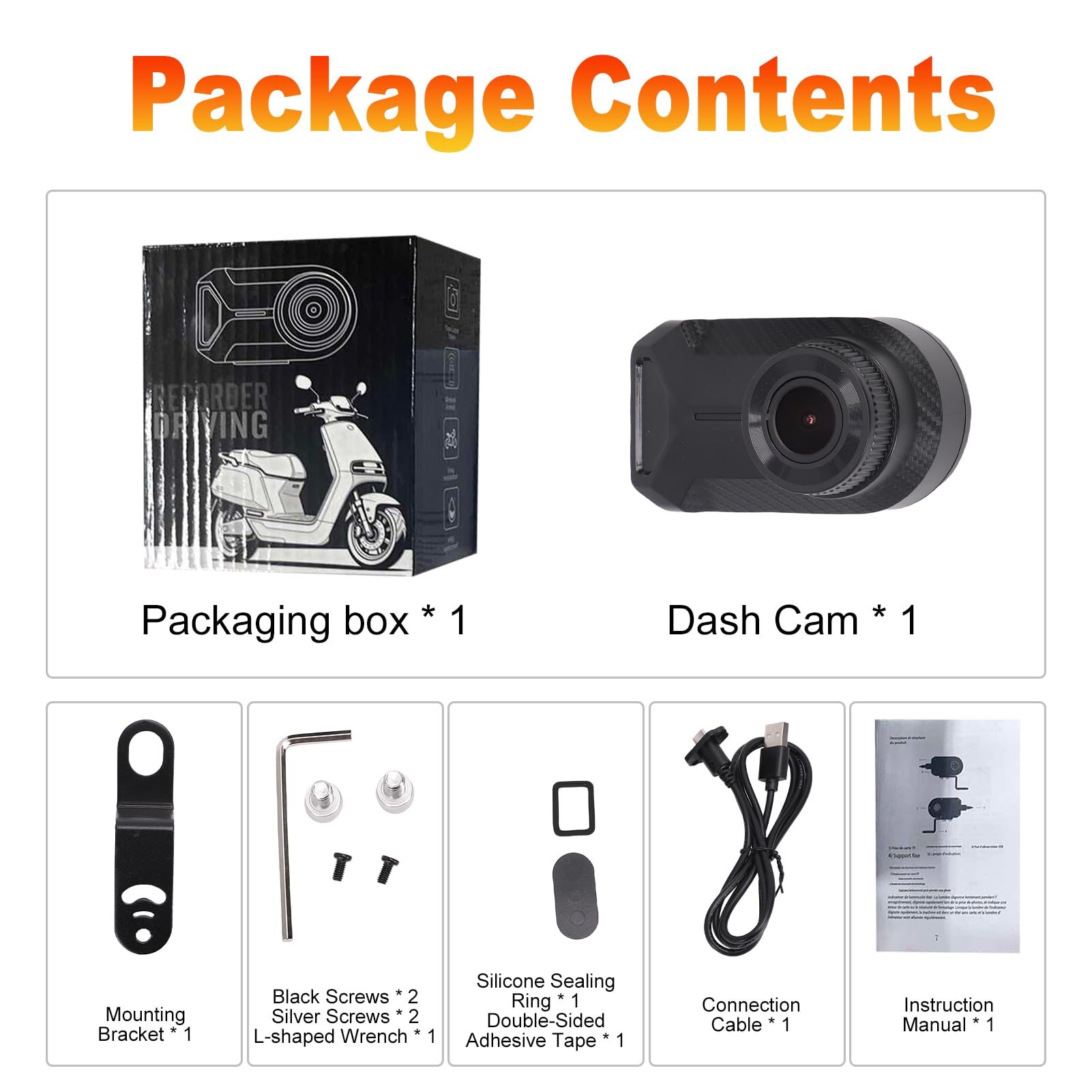 Shkalacar Dash Cam per Moto 2K, Registratore di Guida WiFi 2.4G con Registrazione in Loop e Controllo APP, Impermeabile IP66, per IOS e