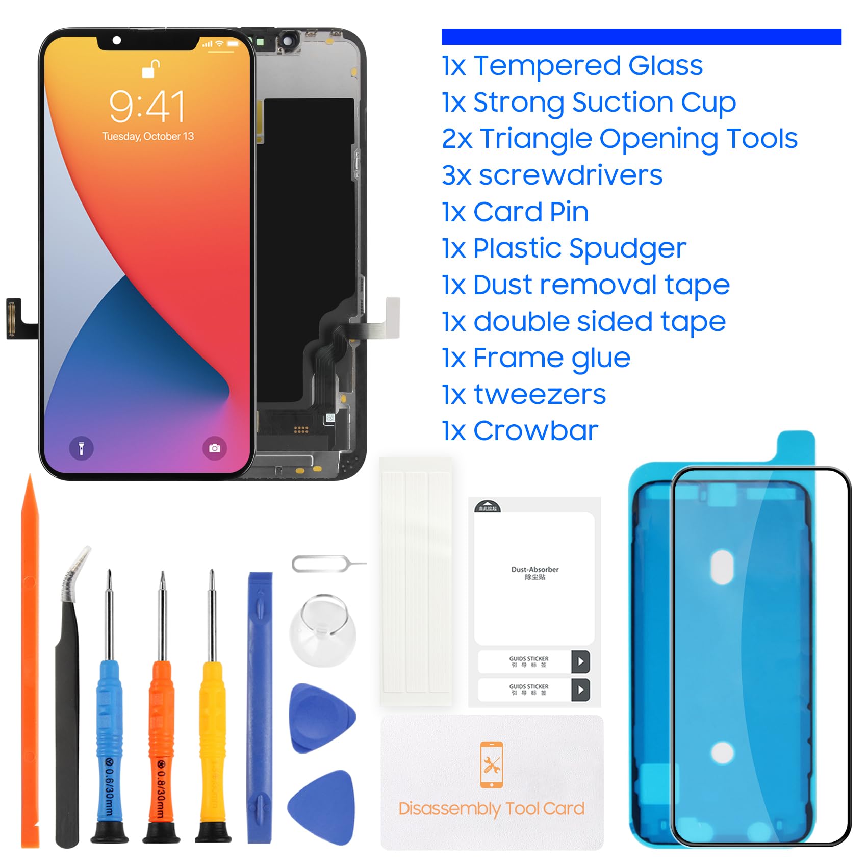 LADYSON Écran pour iPhone 13 Écran LCD pour iPhone 13 A2633 A2482 A2631 A2634 A2635 LCD Affichage Écran Tactile Numériseur Kit de Remplacement + Outil (Incell, Non Original)