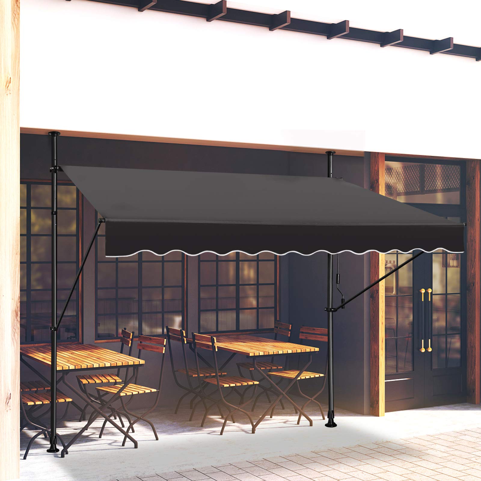 LZQ - Tenda da sole a clip per balcone, tenda retrattile manuale, manovella, regolabile in altezza, resistente ai raggi UV, senza fori, 100% poliestere, grigio scuro, 200 x 120 cm