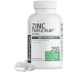 Bronson Zinc Triple Play 30mg Triple Coverage Immune Support with Zinc Acetate, Picolinate & Orotate - Immune, Antioxidant & Skin Health Support - 250 Vegetarian Capsules