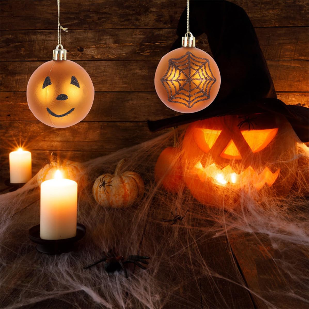 Operitacx 36 Pezzi Palline e Riutilizzabili di Halloween in Plastica Leggere Decorative Design Unico a Tema Magiche e Zucche, Facili da Appendere per Decorazioni Interne ed Esterne
