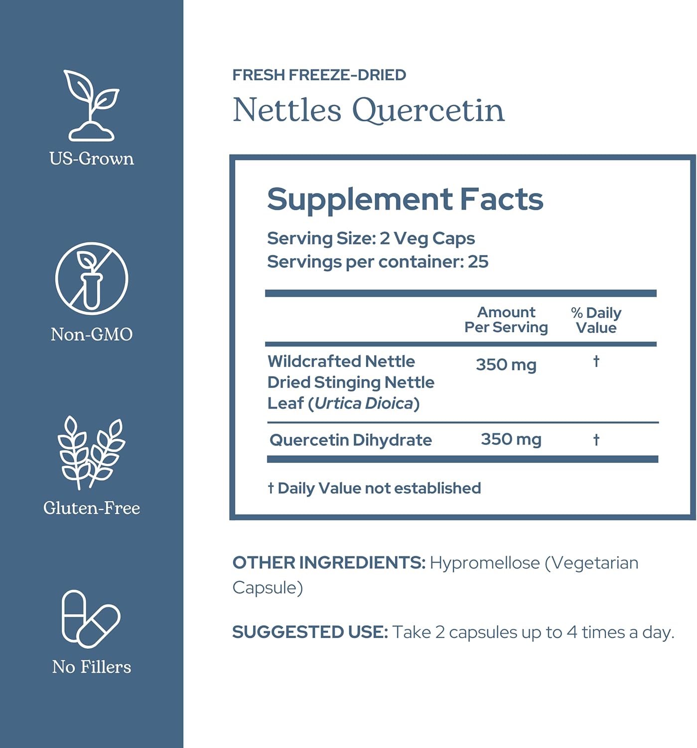 Eclectic Institute Raw Fresh Freeze-Dried Non-GMO Nettles - Quercetin | 50 CT (350 mg)