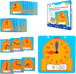 Simply magic 24+1 Learning Clock for Kids - Classroom Clock Set, Magnetic Demonstration Clock, Teaching Clock, Learning Clocks for Kids to Tell Time, Interactive Clock for Kids, Clock Manipulatives