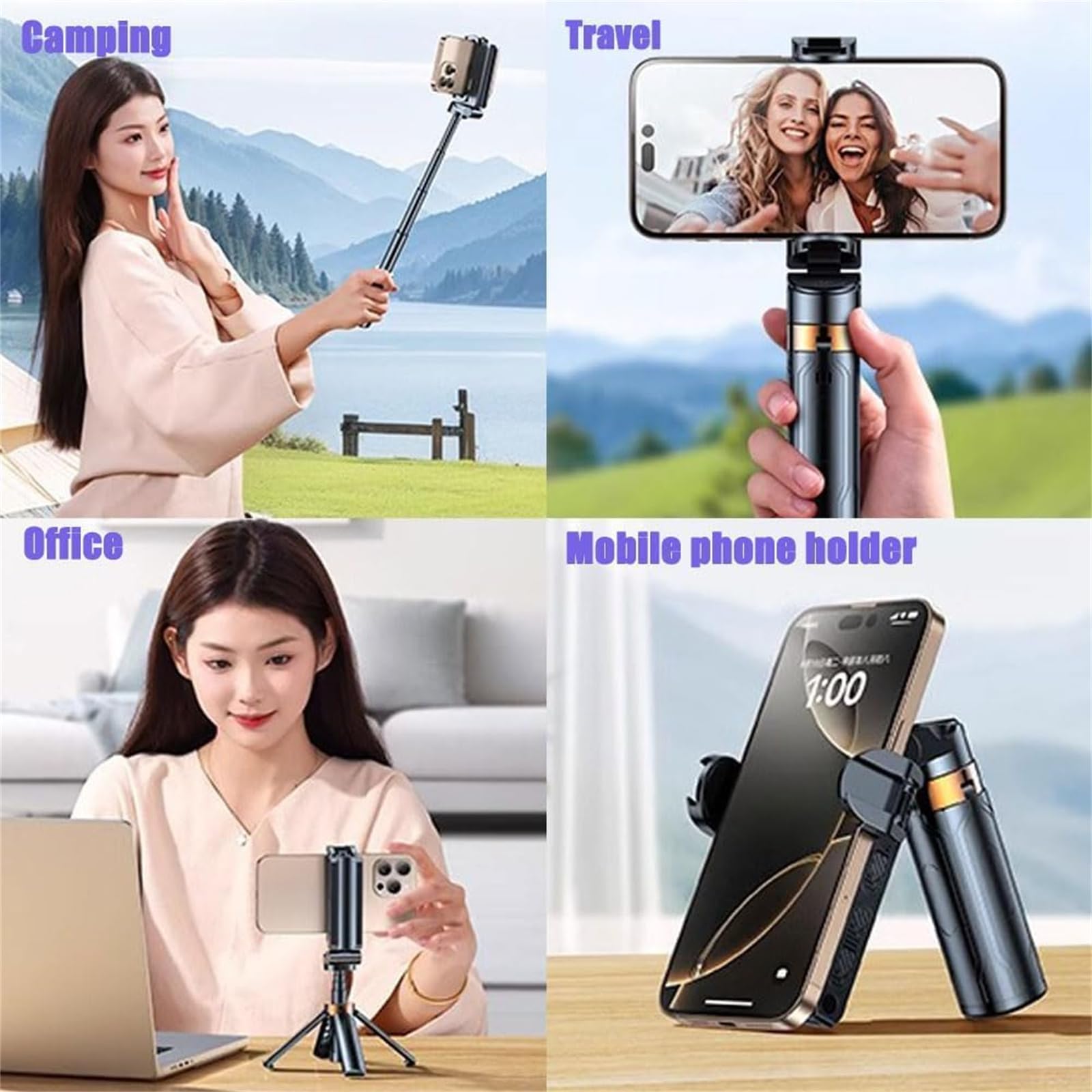 clhjinruoliu Pocketflex Mini Tripod for iPhone, 360° Rotation Flexible Selfie Stick, JC-25 BT with Fill Light 4-Section Extension Height Adjustable for Vlogs, Photography,Black