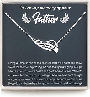 Sympathy Gifts for Loss of Father,Bereavement Condolence Gifts,Remembrance Gifts,925 Sterling Silver Angel Wing Heart Pendant Necklace,Sorry for Your Loss Gift Memorial Gifts