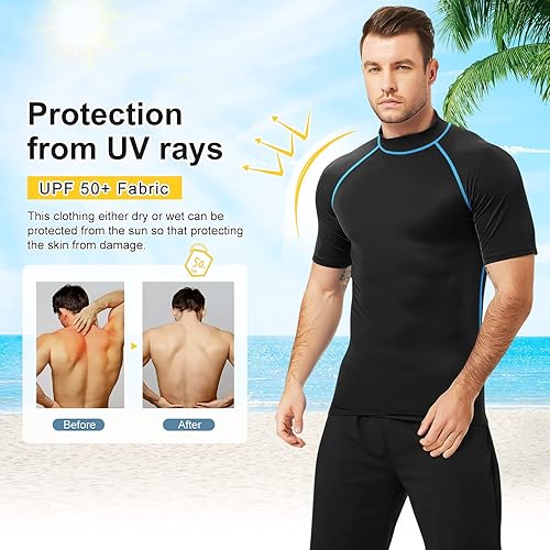 Miniatura 5 de Camiseta de natación de manga larga para hombre, protección solar UPF 50+, protección solar UV, secado rápido, camisetas de compresión para hombre