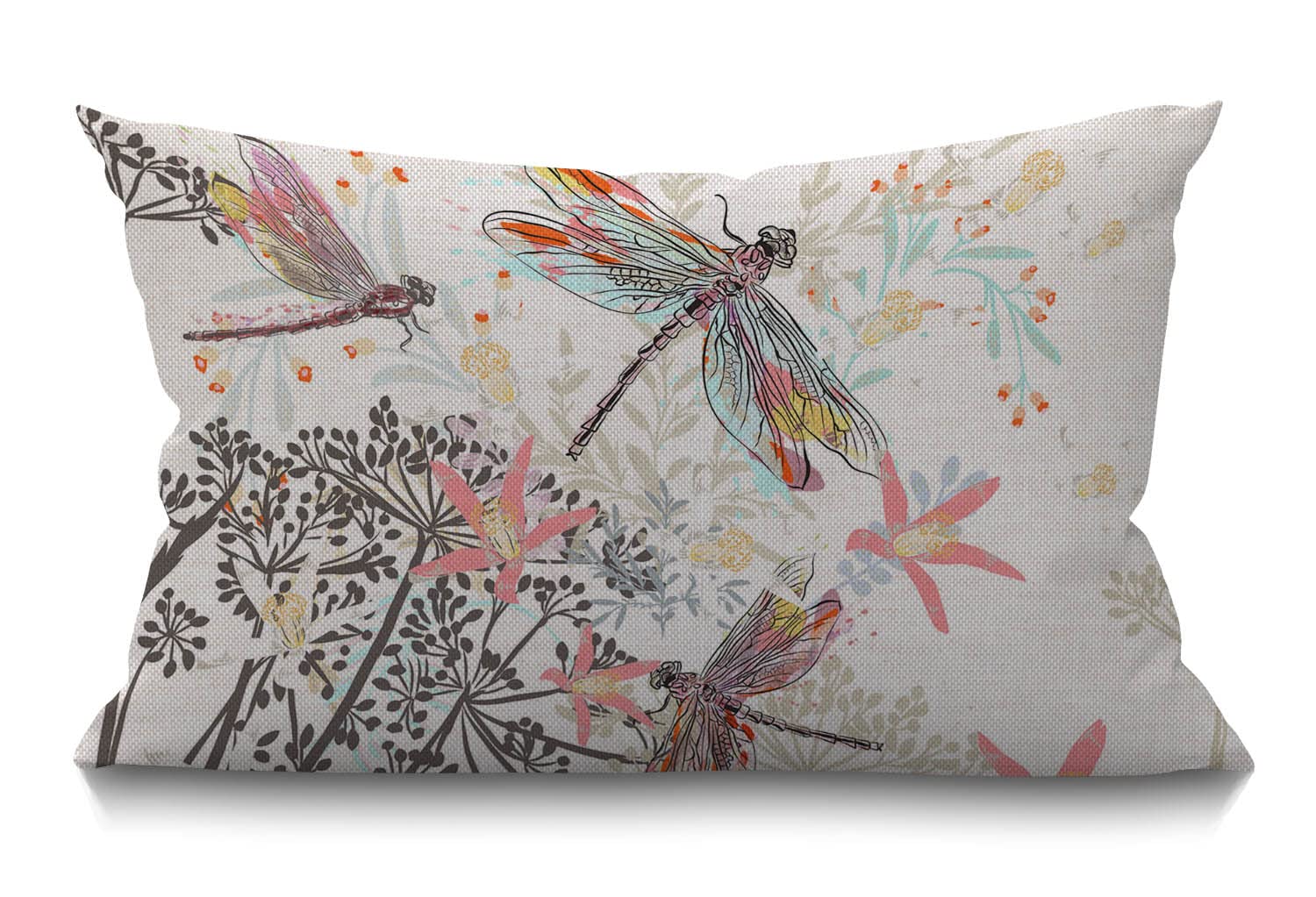 BGBDEIA Dragonfly Cushion Cover 30 x 50 cm Retro Insect Dragonflies Flower Tree Branch Leaves Rectangle Pillow Cases Home Decorative Cotton Linen Throw Pillow Cover for Bed Sofa Beige 12x20 Inch
