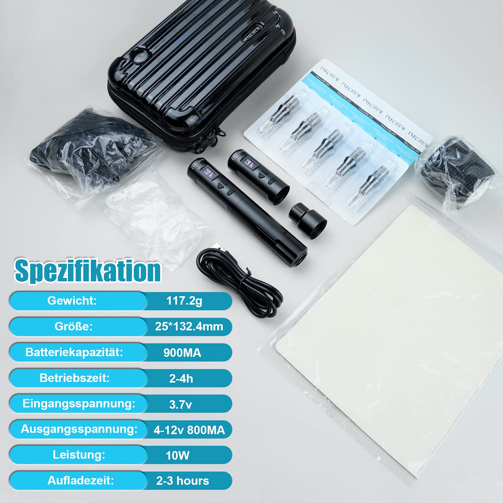 Tattoo Pen Máquina de Tatuaje Inalámbrica con Pantalla OLED Máquina de Tatuaje Rotativa Inalámbrica 10W Motor sin Núcleo 2 Baterías para Miroblading Sombreado Delineador de Ojos Labios (Negro)