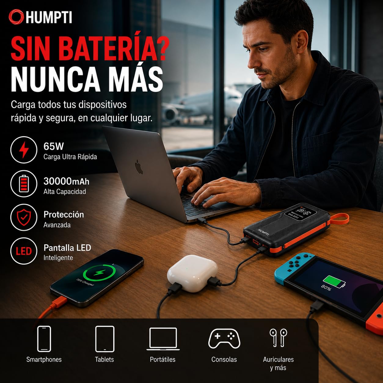 Batería Externa 30000 mah Carga Ultra Rápida 65W para iPhone y Android, Bateria Externa 30000 mah Carga Rapida, Power Bank, Bateria Externa Carga Rapida, Powerbank