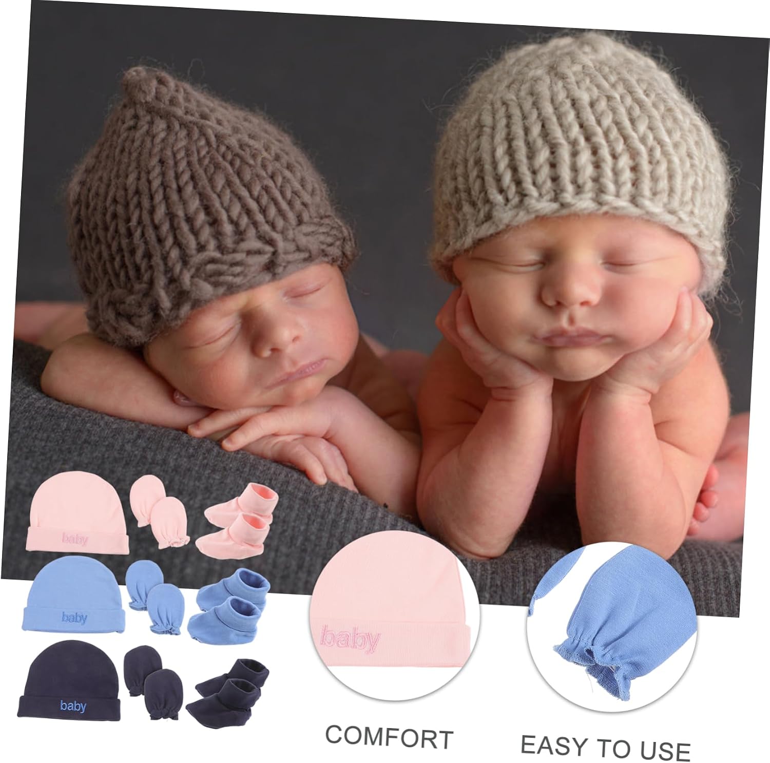 Vaguelly 3sets Newborn Girl Hat Gloves Foot Covers Beanies Mittens Socks for Months