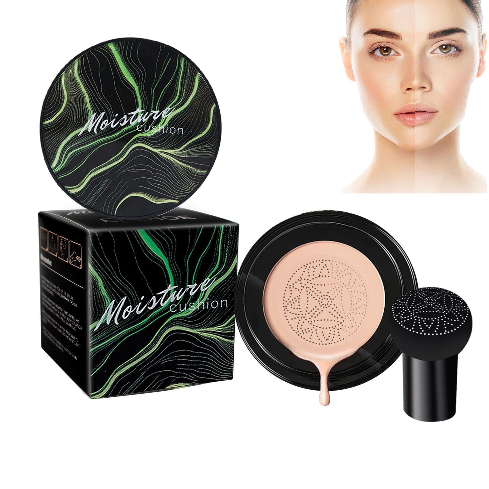 Mushroom Head Air Cushion Cc Cream,Bb Cream Moisturizing Brighten Long Lasting Matte Concealer,Even Skin Tone,Bright Face Makeup Base Long Lasting with Mushroom Makeup Sponge