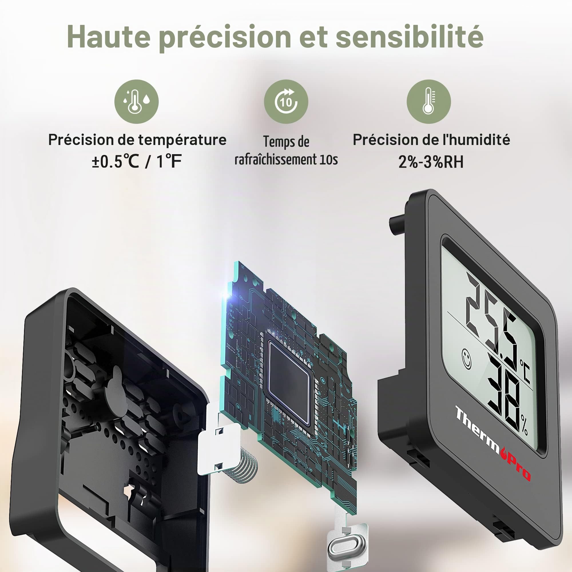 ThermoPro TP157-3 Hygromètre Digital Thermometre Interieur, Thermomètre Chambre Bébé avec Capteur d'humidité de Température et Icône de Visage Indicateur de Confort pour Serre, Cave à Vin, Bureau