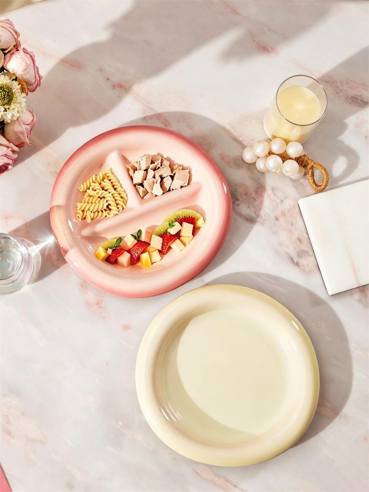 Plats de service de collation ronds, assiettes divisées à 3 compartiments, plateau de service d'apéritif décoratif en céramique 1 pièce