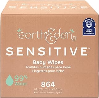 Earth & Eden Sensitive Baby Wipes | Unscented & Hypoallergenic | 12 Soft-Packs | 864 Total Wipes