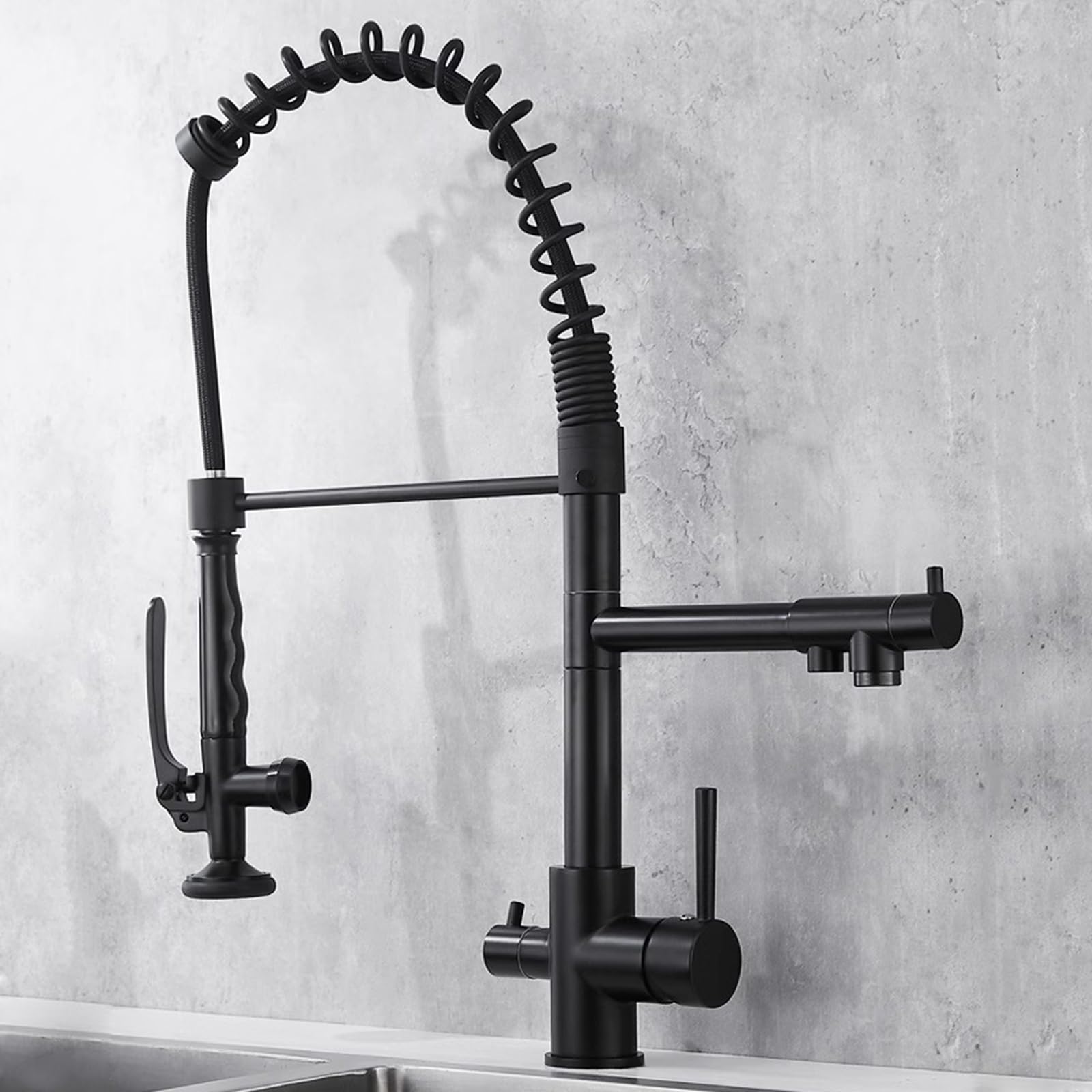 ZYCHSJXA Tap Kitchen Sink 3 in 1 Pull Out Black Spring Taps Mixer Drinking Water Faucet