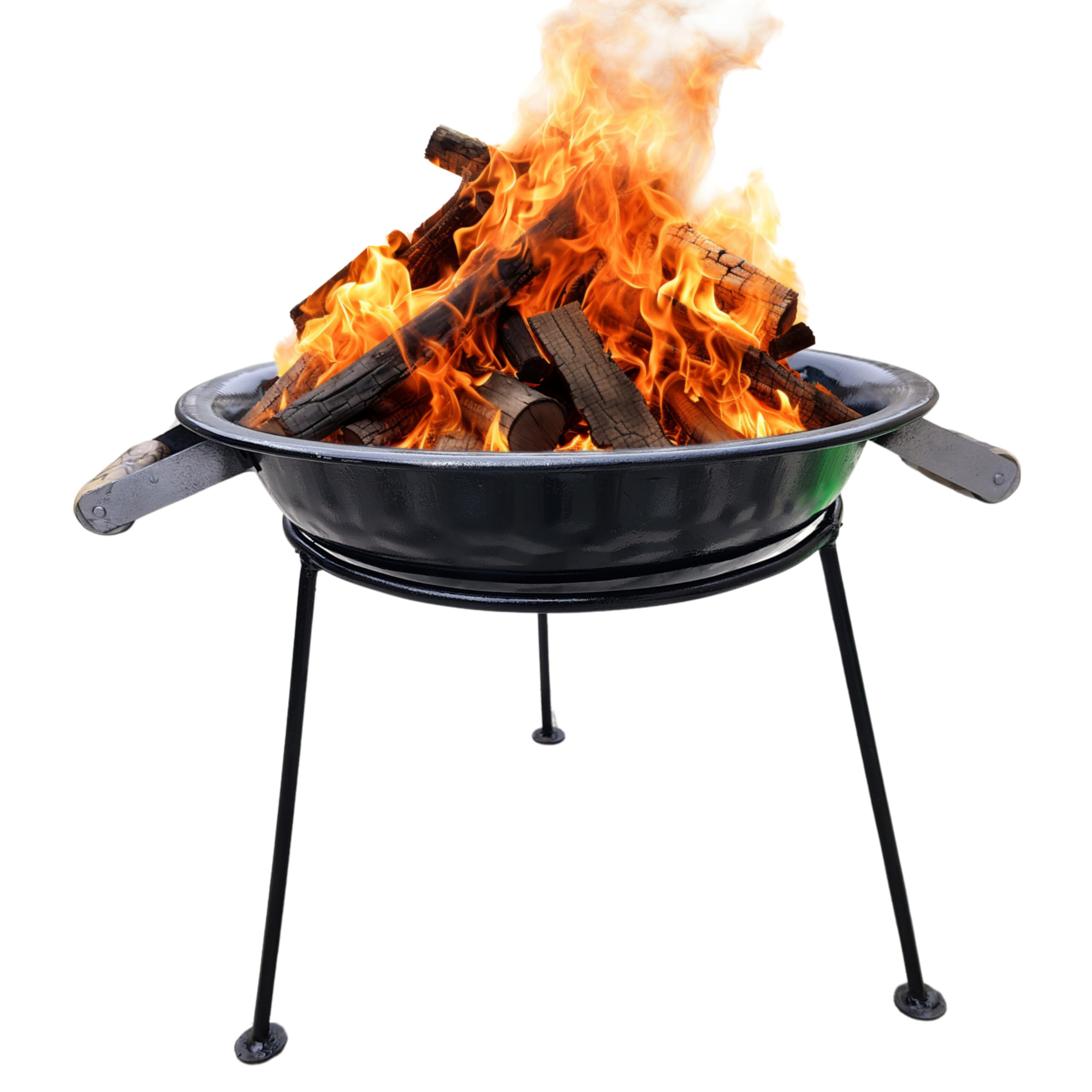 Dhara Steel Elevated Stand Fire Pit for Garden BBQ, Patio Heater, Camping - Black, Round, Metal, Wood, Charcoal