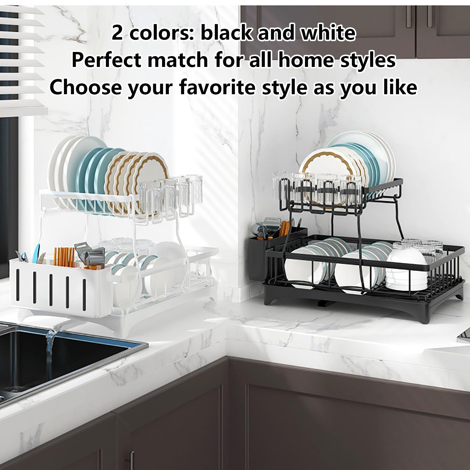 Escurridor de platos con soporte para utensilios y organizador de tazas, almacenamiento multifuncional para platos, vasos, accesorio de cocina que ahorra espacio