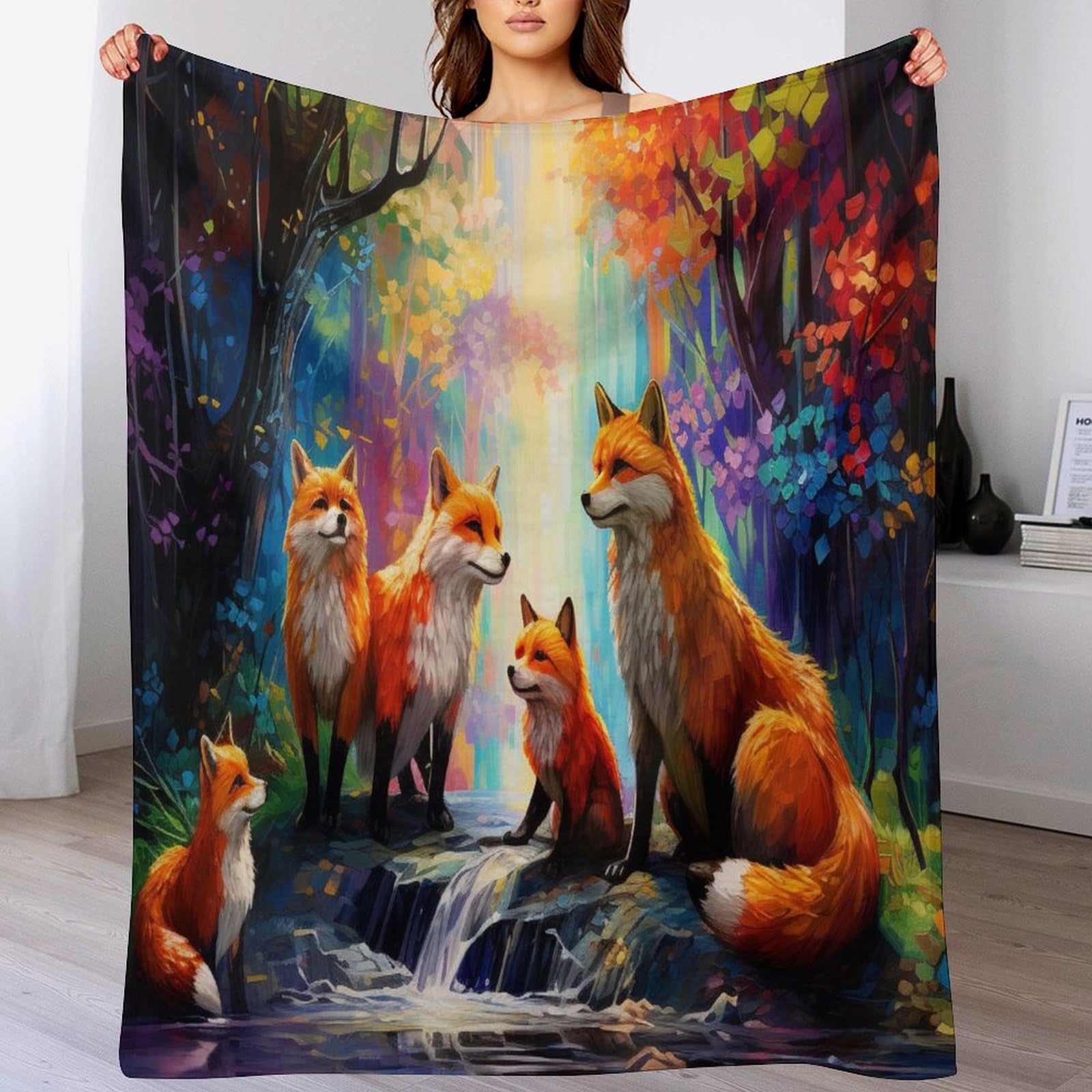 PAZZK Fox Super Soft Throw Blanket Throw for Sofa Couch Bed Fluffy Flannel Fleece Blanket Machine Washable Nap Blanket Bed Spread（180×200cm）