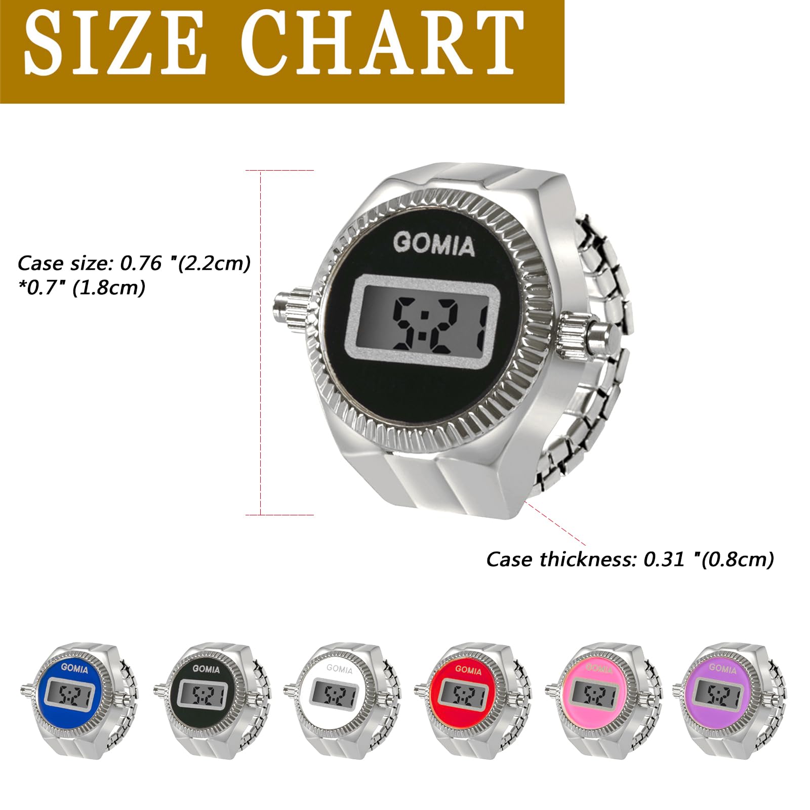 JewelryWe Ringuhr Fingeruhr Damen Digitaluhr - Runde Digital Elastisch Edelstahl Ring Uhr Frauen Fingerringuhr Uhrenring mit Kalender, Stoppuhr und Schwarz Zifferblatt